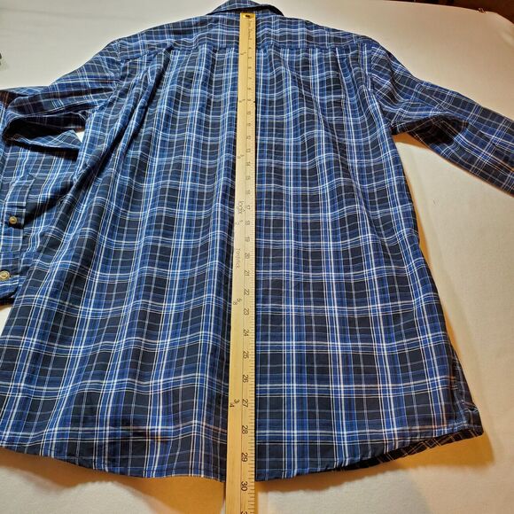 Wrangler Shirt Mens Small Wrinkle Resistant Button Plaid Blue White Top Western - Picture 5 of 9
